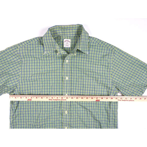 Brooks Brothers 346 Mens Green Plaid Short Sleeve Button Down Shirt Size Medium - Picture 3 of 5